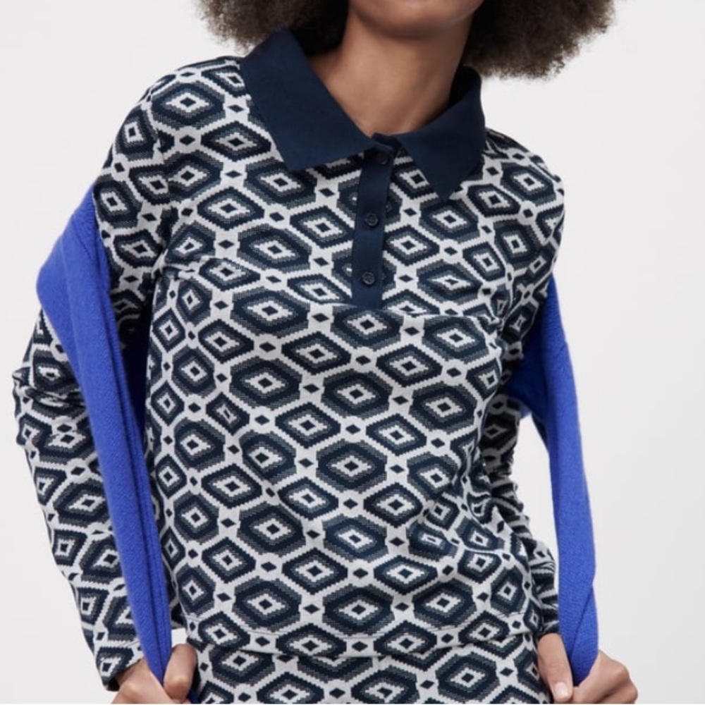 Zara long sleeved shirt size M Collared shirt  button-up front. Geometric design
